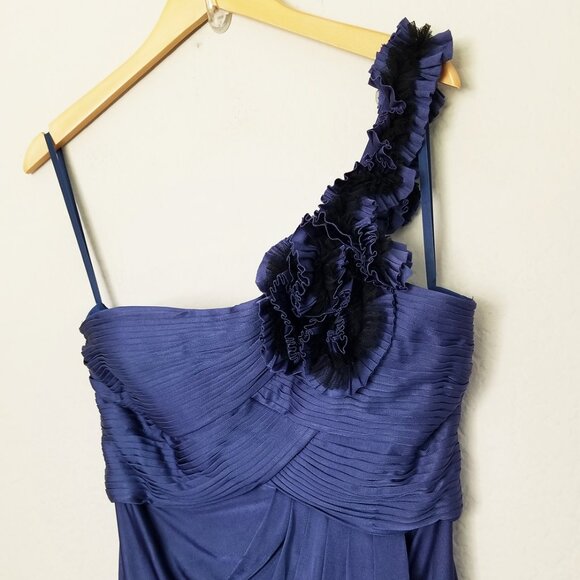 BCBGMaxAzria Addison One Shoulder Rosette Tulip Wrap Skirt Mini Dress M Ink $258 - Picture 15 of 16